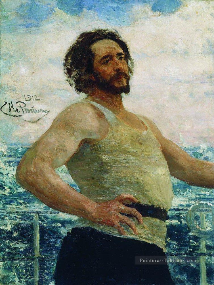 portrait de l’écrivain leonid nikolayevich andreyev sur un yacht 1912 Ilya Repin Peintures à l'huile